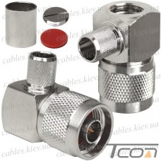 Штекер N (RG-8), обжимной, под кабель, угловой, латунь