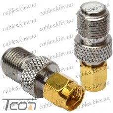 Переходник штекер SMA - гнездо F, латунь, HQ gold, Tcom