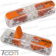 Клемма WAGO 221 прозрачная с рычагами на 1 провод, 450В, 32A, 0.2-4 мм² (AWG 18-14)