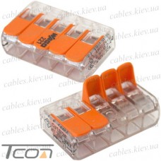Клемма WAGO 221-415 прозрачная с рычагами на 5 проводов, 450В, 32A, 0.2-4 мм² (AWG 24-12)