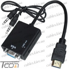 Конвертер HDMI в VGA + аудио (штекер HDMI - гнездо VGA + шнур AUX), Tcom