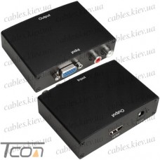 Конвертер VGA в HDMI+ R/L (гнездо VGA - гнездо HDMI + 2 гнезда RCA) DC.-5V