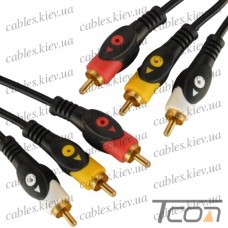 Шнур соединительный 3RCA - 3RCA, gold, диам.-4х12мм, 1,2метра, Tcom