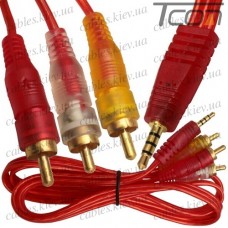Шнур штекер 3,5мм 4C - 3 штекера RCA, gold, 1,2м, прозрачный