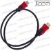 Фото, характеристики, описание Шнур HDMI (штекер - штекер) v.1,4, диаметр - 6мм, gold, 0,8м, красно-чёрный, Tcom