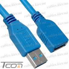 Удлинитель USB штекер А - гнездо А, Vers.3.0, 3 метра, синий, Tcom