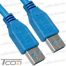 Шнур USB штекер А - штекер А, Vers.3.0, диам.-5,5мм, 0.8 метра, синий, Tcom