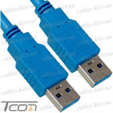Шнур USB штекер А - штекер А, Vers.3.0, диам.-5,5мм, 1,5 метра, синий, Tcom
