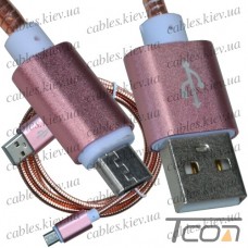 Шнур компьютерный штекер USB А - штекер miсro USB, металлическая изоляция, диам.-4,5мм, 1м, розовый, Tcom