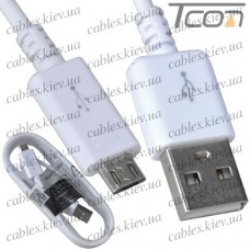 Шнур компьютерный штекер USB А - штекер miсro USB (Samsung), 1,5м, белый, Tcom