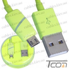 Шнур компьютерный штекер USB А - штекер micro USB, в колбе, 1м, салатовый, Tcom