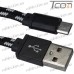 Фото, характеристики, описание Шнур компьютерный штекер USB А - штекер miсro USB (Samsung), плоский, в сетке, диам.-2х5,6мм, 3м, чёрный, Tcom