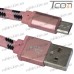 Фото, характеристики, описание Шнур компьютерный штекер USB А - штекер miсro USB (Samsung), плоский, в сетке, диам.-2х5,6мм, 3м, розовый, Tcom