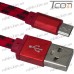 Фото, характеристики, описание Шнур компьютерный штекер USB А - штекер miсro USB (Samsung), плоский, в сетке, диам.-2х5,6мм, 3м, красный, Tcom