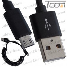 Шнур шт.USB А -шт.miсroUSB (Samsung) витой, 1м, чёрный, Tcom