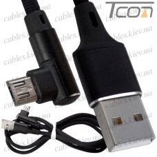 Шнур компьютерный штекер USB А - штекер micro USB угловой, в сетке, 1м, чёрный, Tcom