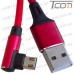 Купить Шнур компьютерный штекер USB А - штекер micro USB угловой, в сетке, 1м, красный, Tcom по выгодной цене