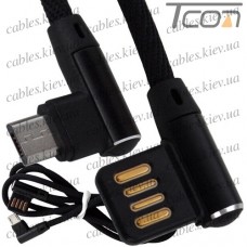 Шнур компьютерный штекер USB А угловой - штекер micro USB угловой, в сетке, 1м, чёрный, Tcom