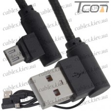 Шнур компьютерный штекер USB А угловой - штекер micro USB угловой, в сетке, 1м, чёрный, Tcom