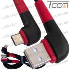 Шнур компьютерный штекер USB А угловой - штекер micro USB угловой, прорезиненный, 1м, чёрный, Tcom