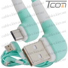 Шнур компьютерный штекер USB А угловой - штекер micro USB угловой, прорезиненный, 1м, зелёный, Tcom