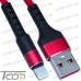 Фото, характеристики, описание Шнур компьютерный штекер USB А - штекер iPhone 6, сетка, диам.-4,5мм, 1м, красный, Tcom