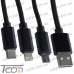 Фото, характеристики, описание Шнур 3в1, штекер USB А - штекер miсro USB + штекер iPhone + штекер USB type C, 1м, чёрный, Tcom