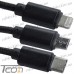 Шнур 3в1, штекер USB А - штекер miсro USB + штекер iPhone + штекер USB type C, 1м, чёрный, Tcom рис 4