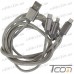 Купить Шнур 3в1, штекер USB А - штекер miсro USB + штекер iPhone + штекер USB type C, 1м, серебристый, Tcom по выгодной цене