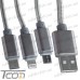Фото, характеристики, описание Шнур 3в1, штекер USB А - штекер miсro USB + штекер iPhone + штекер USB type C, 1м, серебристый, Tcom