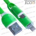 Фото, характеристики, описание Шнур 2 в 1, штекер USB А - штекер miсro USB + штекер iPhone 6, плоский, зелёный, 1м, в блистере, Tcom