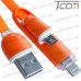Фото, характеристики, описание Шнур 2 в 1, штекер USB А - штекер miсro USB + штекер iPhone 6, плоский, оранжевый, 1м, в блистере, Tcom