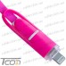Цена от 52.20 грн. на Шнур 2 в 1, штекер USB А - штекер miсro USB + штекер iPhone 6, плоский, розовый, 1м, в блистере, Tcom