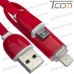 Фото, характеристики, описание Шнур 2 в 1, штекер USB А - штекер miсro USB + штекер iPhone 6, красный, 1м, в блистере, Tcom