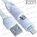 Фото, характеристики, описание Шнур 2 в 1, штекер USB А - штекер miсro USB + штекер iPhone 6, плоский, 1м, белый в блистере, Tcom