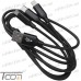 Шнур 3 в 1, штекер USB А - штекер miсro USB + штекер iPhone + штекер USB type C, сетка, 1.2м, чёрный, Tcom рис 4