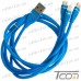 Купить Шнур 3 в 1, штекер USB А - штекер miсro USB + штекер iPhone + штекер USB type C, сетка, 1м, синий, Tcom по выгодной цене