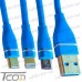 Фото, характеристики, описание Шнур 3 в 1, штекер USB А - штекер miсro USB + штекер iPhone + штекер USB type C, сетка, 1м, синий, Tcom