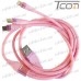 Купить Шнур 3 в 1, штекер USB А - штекер miсro USB + штекер iPhone + штекер USB type C, сетка, 1м, розовый, Tcom по выгодной цене