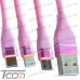 Фото, характеристики, описание Шнур 3 в 1, штекер USB А - штекер miсro USB + штекер iPhone + штекер USB type C, сетка, 1м, розовый, Tcom