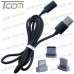 Фото, характеристики, описание Шнур 3 в 1, штекер USB А - штекер miсro USB + штекер iPhone + штекер USB type C, сменные разъёмы на магните, чёрный, 1м, Tcom
