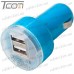 Купить Автомобильная зарядка, 2-а гнезда USB 1A + 2.1А, голубая, Tcom по выгодной цене