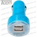 Фото, характеристики, описание Автомобильная зарядка, 2-а гнезда USB 1A + 2.1А, голубая, Tcom