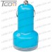 Автомобильная зарядка, 2-а гнезда USB 1A + 2.1А, голубая, Tcom рис 4