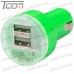 Купить Автомобильная зарядка, 2-а гнезда USB 1A + 2.1А, зелёная, Tcom по выгодной цене