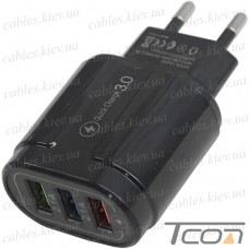Сетевое зарядное устройство на 3 гнезда, QuickCharge 3.0, 5V~3.5A(max), чёрное