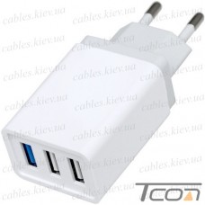 Сетевое зарядное устройство на 3 гнезда USB, 5V~3A, 9V~2A, 12V~1.67A, белое
