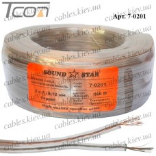 Кабель акустический, медный, 2х0,08мм.кв., прозрачный, 100м, Sound Star