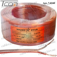Кабель акустический медный, 2х0,16мм.кв., прозрачно-розовый, 100м, Sound Star