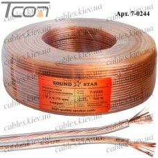 Кабель акустический, медный, 2х0,75мм.кв., прозрачный, 100м, Sound Star